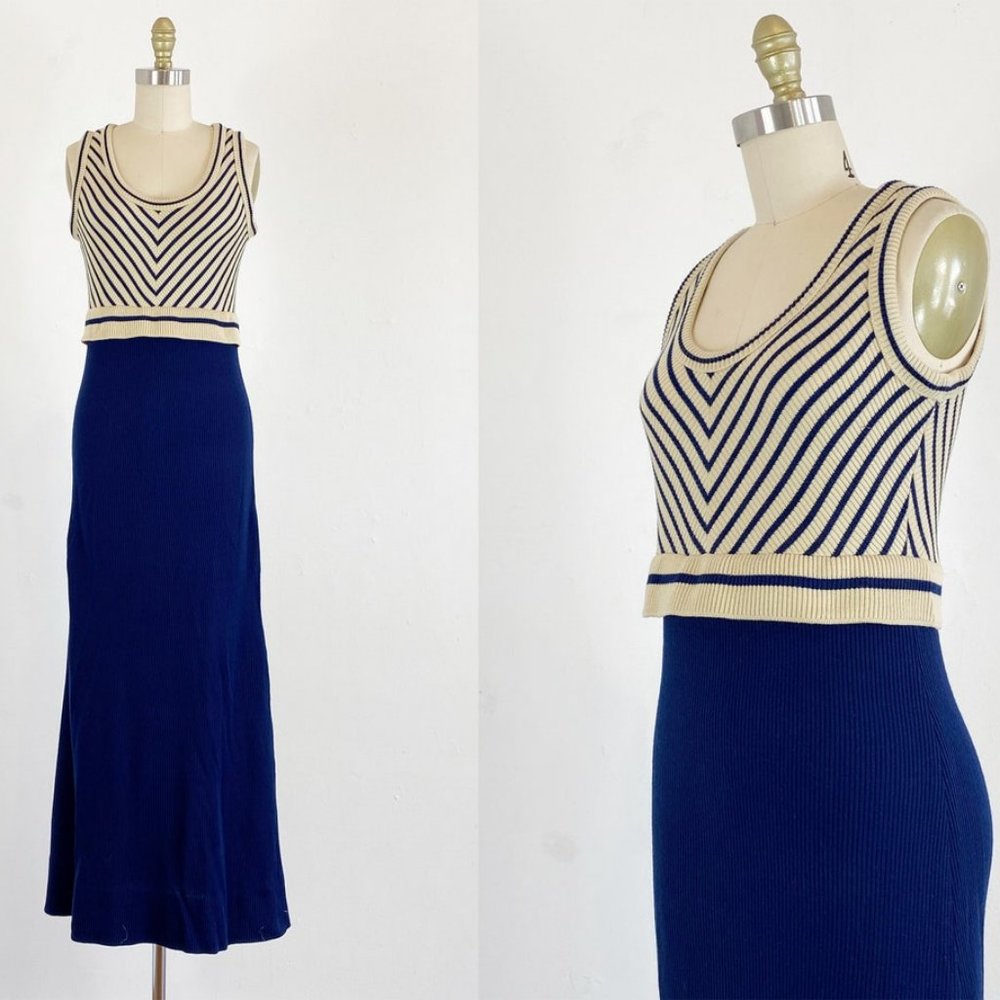 1970s Tank Dress - 70s Maxi Dress - 1970s Striped Dress - Size Large